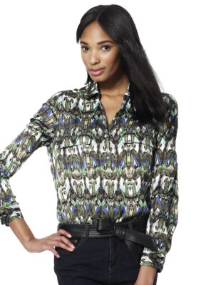 Jones New York Collection Front Pocket Button Up Top