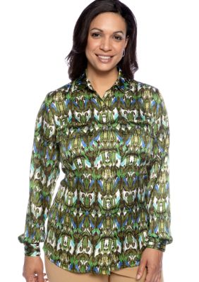 Jones New York Collection Plus Size Long Sleeve Blouse With Front Pockets