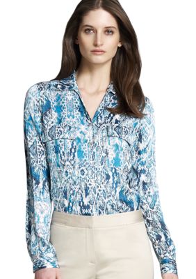 Jones New York Collection Long Sleeve Double Pocket Blouse