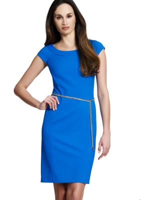 Jones New York Collection Petite Cap Sleeve Dress With Ballet Neckline