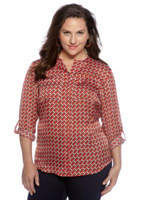 Jones New York Collection Plus Size V Neck Blouse With Front Pockets