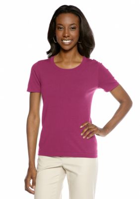 Jones New York Collection Short Sleeve Crew Neck Knit Top