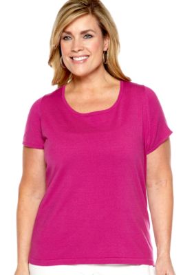 Jones New York Collection Plus Size Short Sleeve Sweater Shell
