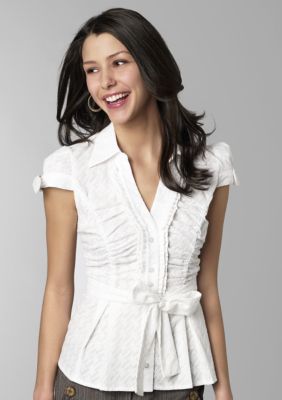XOXO Pleat Neck Tie Waist Shirt