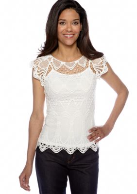 Madison Petite Short Sleeve Lace Top with Cami
