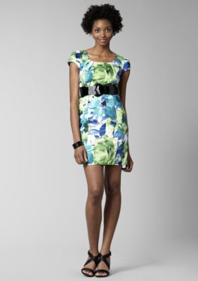 A Byer Short Sleeve Floral Belted Dress