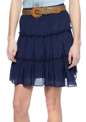 A Byer Belted Tiered Gauze Skirt