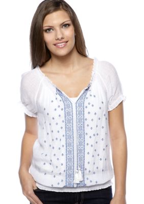 A Byer Short Sleeve Peasant Embellished Top