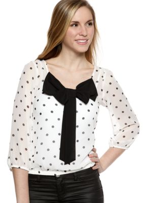 A Byer Dot Print Top with Bow