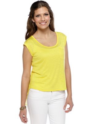 A Byer Short Sleeve Knit to Woven Daisy Tee