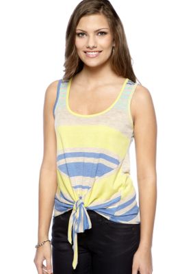 A Byer Sleeveless Tie Front Stripe Top