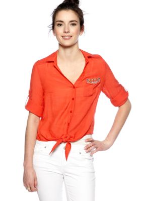 A Byer Solid Tie Front Top