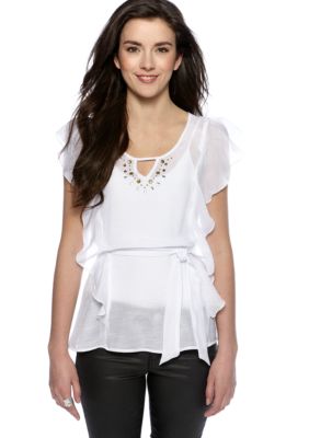 A Byer Butterfly Sleeve Tie Waist Top