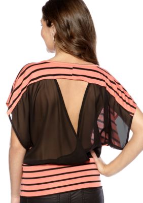 A Byer Dolman Sleeve Stripe Top with Open Back