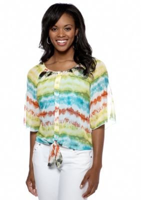 A Byer Tie Dye Cold Shoulder Blouse