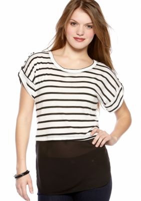 A Byer Short Sleeve Knit Stripe Woven
