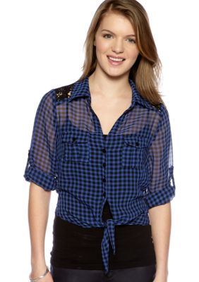 A Byer Three-Quarter Sleeve Tie Front Top