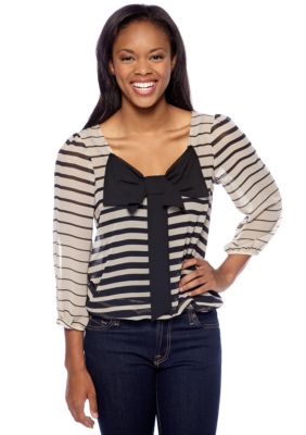 A Byer Stripe Woven Top with Bow