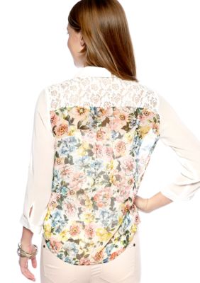 A Byer Three-Quarter Sleeve Shirt with Lace Back
