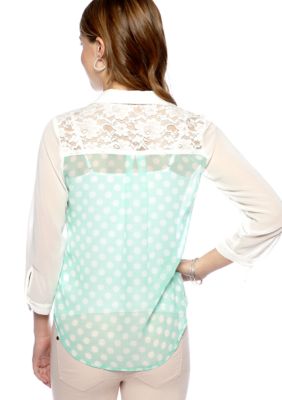 A Byer Three-Quarter Sleeve Button Front Top