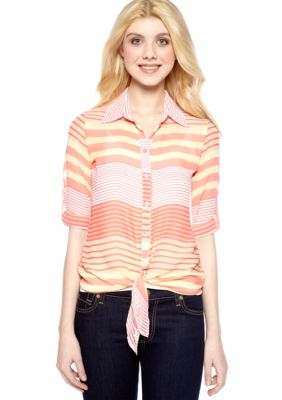 A Byer Mint Stripe Tie Front Button Down
