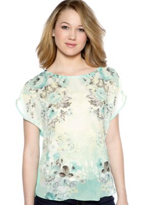 A Byer Short Sleeve Mirror Floral Knit