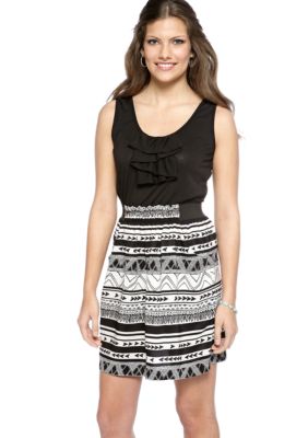 A Byer Ruffle Knit Top Printed Dress