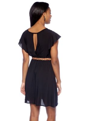 A Byer Flutter Sleeve Belted Dress