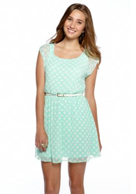 A Byer Polka Dot Belted Dress