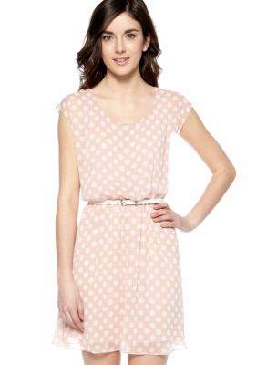 A Byer Sleeveless Polka Dot Belted Dress
