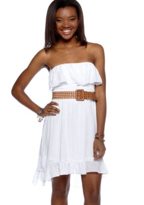 A Byer Strapless Gauze Ruffle Dress
