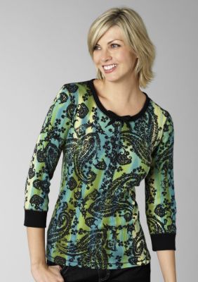 Jones New York Sport Printed 3/4 Sleeve Henley
