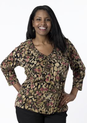 Jones New York Sport Plus Size Printed Shirred Top