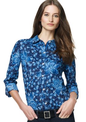 Jones New York Sport Long Sleeve Classic Button Front Printed Shirt