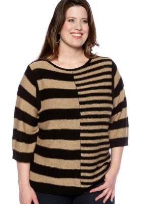 Jones New York Sport Plus Size 3/4 Sleeve Stripe Sweater