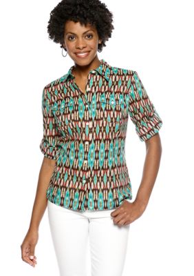 Jones New York Sport Fitted Roll Sleeve Blouse