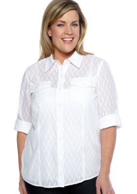 Jones New York Sport Plus Size Fitted Blouse With Pockets