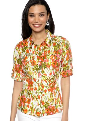 Jones New York Sport Fitted Roll Sleeve Shirt