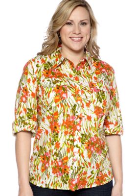 Jones New York Sport Plus Size Fitted Roll Sleeve Shirt