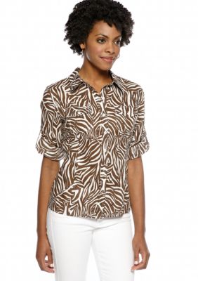 Jones New York Sport Fitted Roll Sleeve Shirt