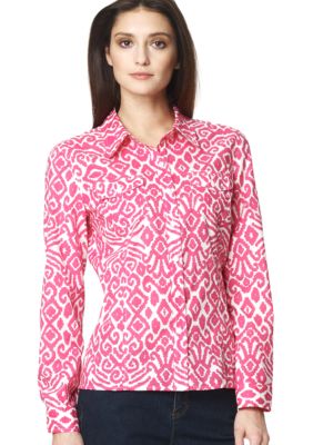 Jones New York Sport Printed Button Down Blouse