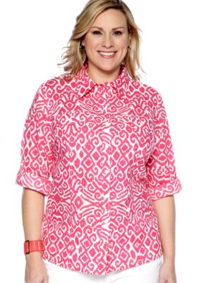 Jones New York Sport Plus Size Fitted Roll Sleeve Shirt