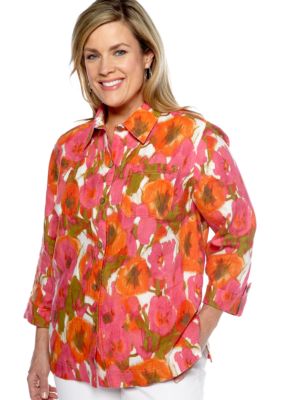 Jones New York Sport Plus Size Three-Quarter Length Cuffed Sleeve Shirt