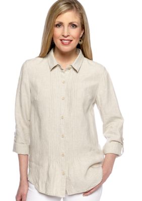 Jones New York Sport Button Front Linen Shirt With Pleats
