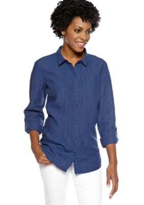 Jones New York Sport Linen Shirt With Mirco Pleats