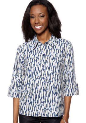 Jones New York Sport 3/4 Faux Roll Sleeve Linen Shirt