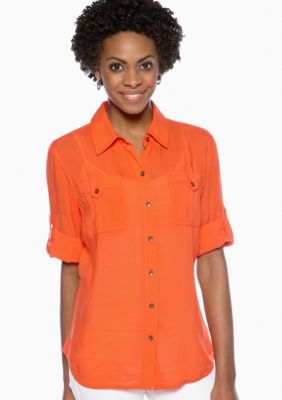 Jones New York Sport Petite Utility Roll Sleeve Shirt