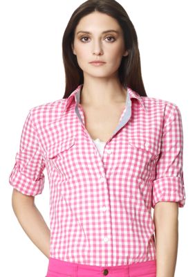 Jones New York Sport Roll Sleeve Checkered Shirt
