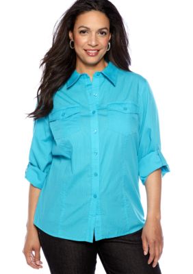 Jones New York Sport Plus Size Roll Sleeve Shirt