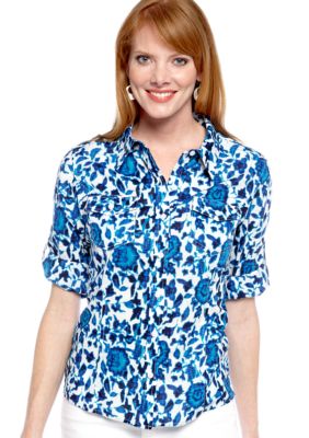Jones New York Sport Fitted Roll Sleeve Shirt